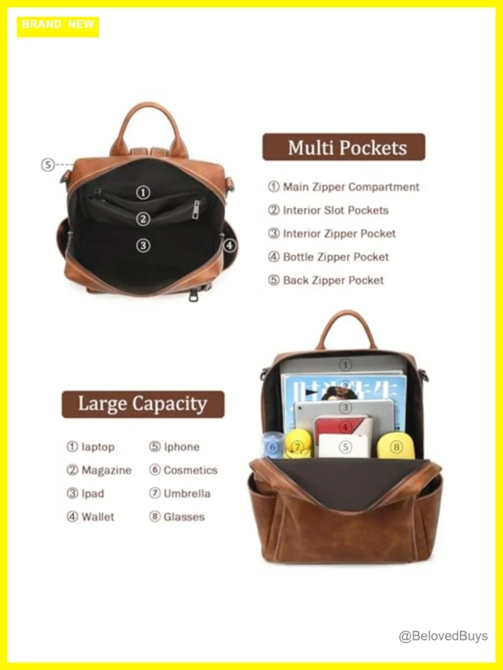 Faux Leather Backpack Purse for Women Convertible Anti-Theft Travel Work